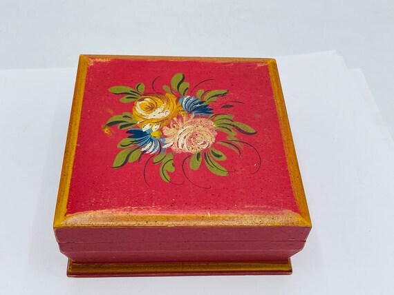 Vintage JEWELRY WOODEN BOX Hand Painted Made in I… - image 2