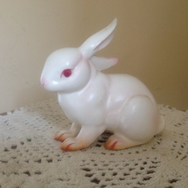 Vintage white and pink bunny rabbit number H7143  from Lefton - Satin finish - 4 1/4"