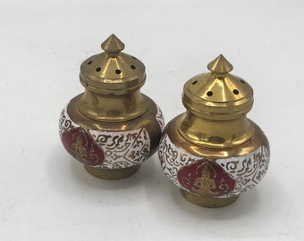 Vintage Hindu Deity Salt & Pepper Shakers Cloisonné Brass