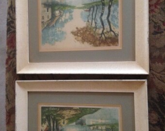 Original Pair of Aquatint Etchings signed by the Artist  "Le Chemin Du Halage" and "Moulen de la Pecherie"