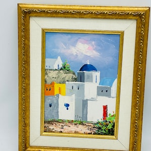 Santorini Painting Original Art Greece Painting Oil Painting Coastal Artwork Santorini Wall Art Signed N. Seanoo