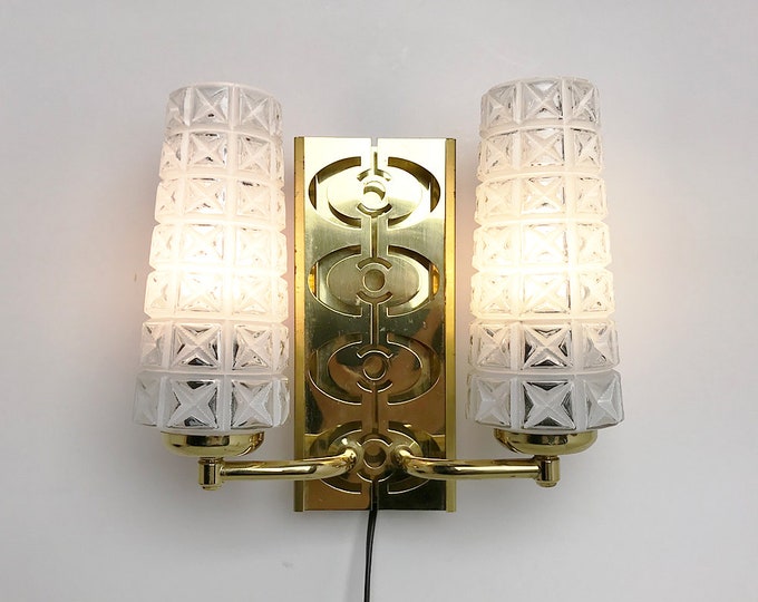 Vintage Brass Wall Lamp / Double Sconces / Brass / Glass / by Etsy