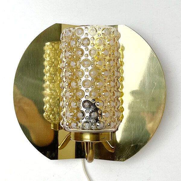 Brass lamp / Wall sconce / Brass and Glass / Mid century lamp by KAMA / Norway 70s