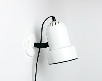 White Plastic Wall Lamp / Adjustable bed light / 80s Scandinavia, Sweden /. Modernist style