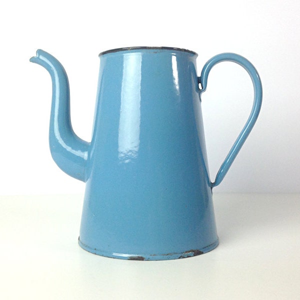Blue large Soviet Coffee pot / Shabby chick home decor / Vintage farmhouse decor, vase / USSR 70s