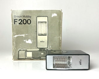 Vintage Braun Camera Flash / Braun Hobby F200 / Designed by Dieter Rams / W. Germany / 60s / original box /