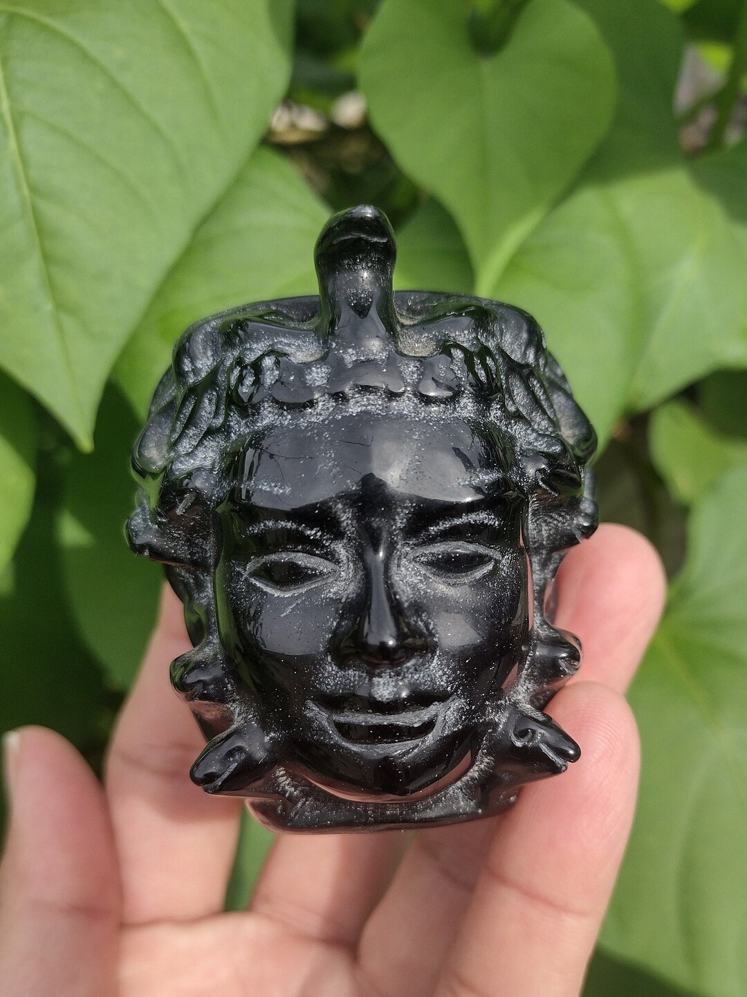 OBSIDIAN Medusa, Obsidian Carving, Obsidian Stone, Carved Medusa