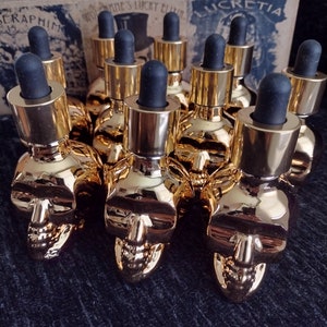 10X BULK 1oz Gold Glass Skull Dropper Bottle, Skull bottle, Skull Dropper Bottle, Glass Dropper Bottle, Potion Bottle