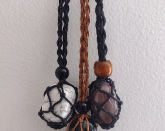 MACRAME Crystal necklace, crystal basket necklace, crystal pouch, macrame necklace, interchangeable crystal necklace, crystal basket holder