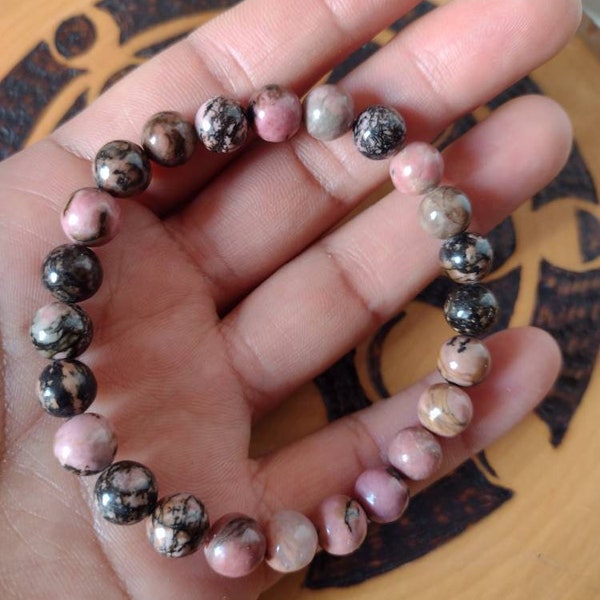 RHODONITE bracelet, 8 mm Bead Gemstone Bracelet - Jewelry, Healing, Collecting