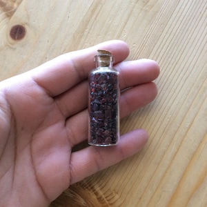 GARNET - Gemstone Crystal Bottle, Gem jars,  Stone Bottle, Gemstone Chips, Crystal Gemstone Bottle, gemstone crystal chips