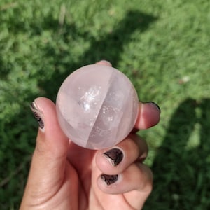 42mm Rose Quartz Sphere with Rainbows, Rose Quartz Crystal ball, rose quartz crystal
