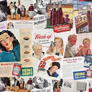 TRUE Vintage Pages Set 1930-80s--Journals, Collage, Paper Crafts, Scrapbook/Card Making. Assorted set of 40+ pieces with lots of ads!