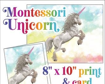 Montessori Unicorn Print, Montessori Greeting Card, Montessori Teacher Gift, End of Year Gift, Unicorn Print, Pink Tower Card