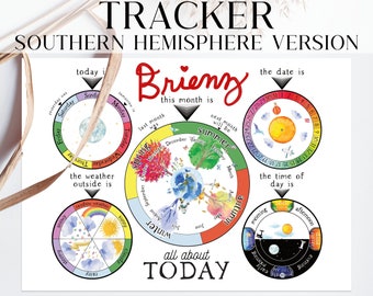 Visual Tracker for Children, Toddler Visual Schedule, Southern Hemisphere, Montessori Calendar Materials, Picture Calendar for Kids,