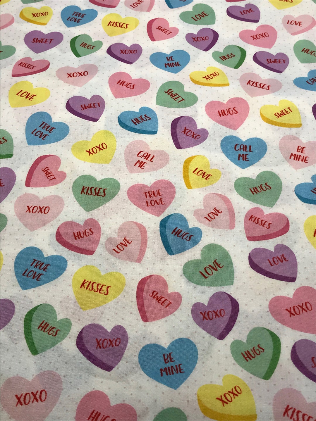 Valentines Candy Hearts Fabric 100 Cotton Etsy