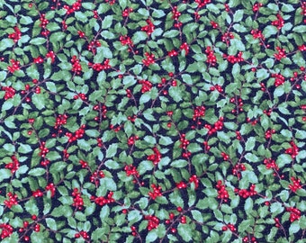 Holly leaves and berries fat quarters