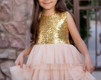 Pink and gold dress baby, Champagne dress, Gold dress girls, Wedding dress, Gold dress, Cake smash outfit, Birthday dress, Toddler dress