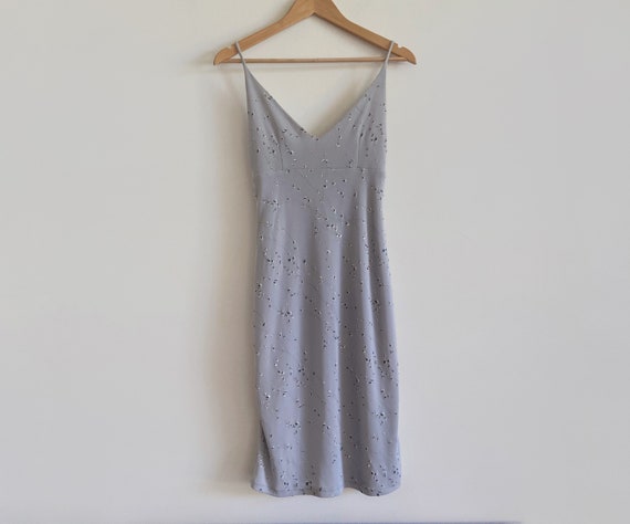 vintage 90s blue grey floral midi dress slinky par