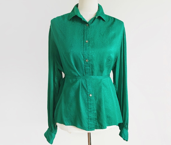 Vintage Emerald Green Blouse Vtg Green 