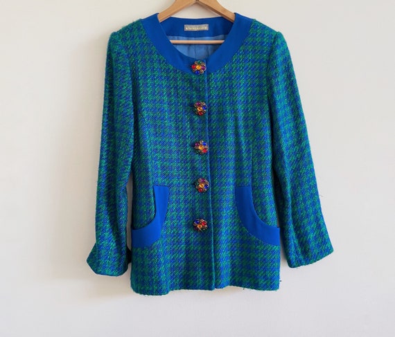 vintage jacket check blue green blazer statement b