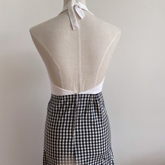 vintage black and white gingham check halter maxi… - image 5