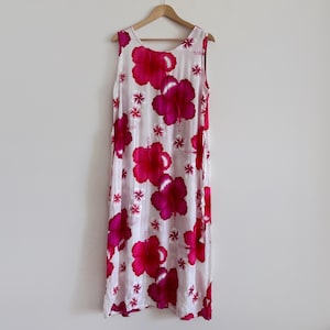 y2k hawaiianisches Kleid Sommer Pinkes Midikleid Frangipani Hibiskus geblüm