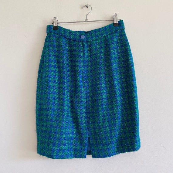 vintage blue green mini skirt check houndstooth 8… - image 2