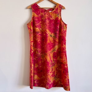 Vintage 90s Floral Shift Dress: Orange Pink Mini Dress