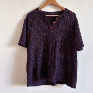 Vintage Rainbow Short Sleeve Knit Top Jumper Sweater Purple Pink
