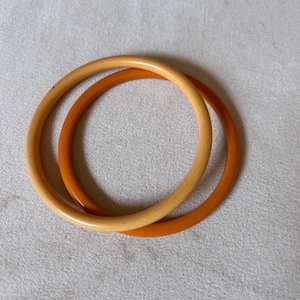 Vintage 80s 90s Set Of Two Orange Yellow Plastic Bangles Bracelets