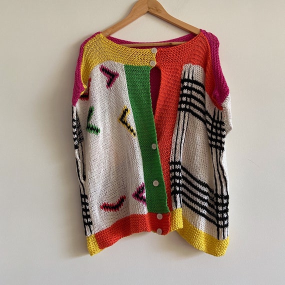Vintage 80s 90s rainbow knit cardigan Sweater Knit