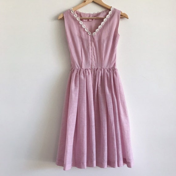 Vintage gingham 50s 60s pink dress / vintage pink… - image 3