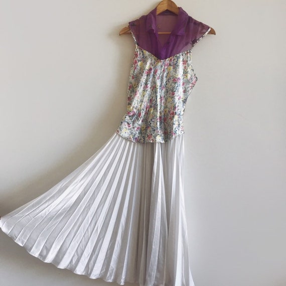 Vintage floral dress // pleated satin dress // vi… - image 2