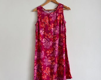 Vintage 90er Jahre Y2K Kleid Rosa Orange Floral Shift Dresss Millers