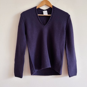 vintage purple knit Jumper Sweater Vneck Knitted Pullover Wool