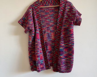 Vintage regenboog gebreid vest korte mouw trui vest paars helder.