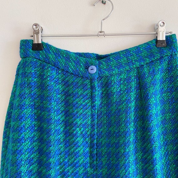 vintage blue green mini skirt check houndstooth 8… - image 4