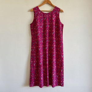 Vintage 90s y2k Pink Midi Dress Shift Floral 2000s Print Bright Pink