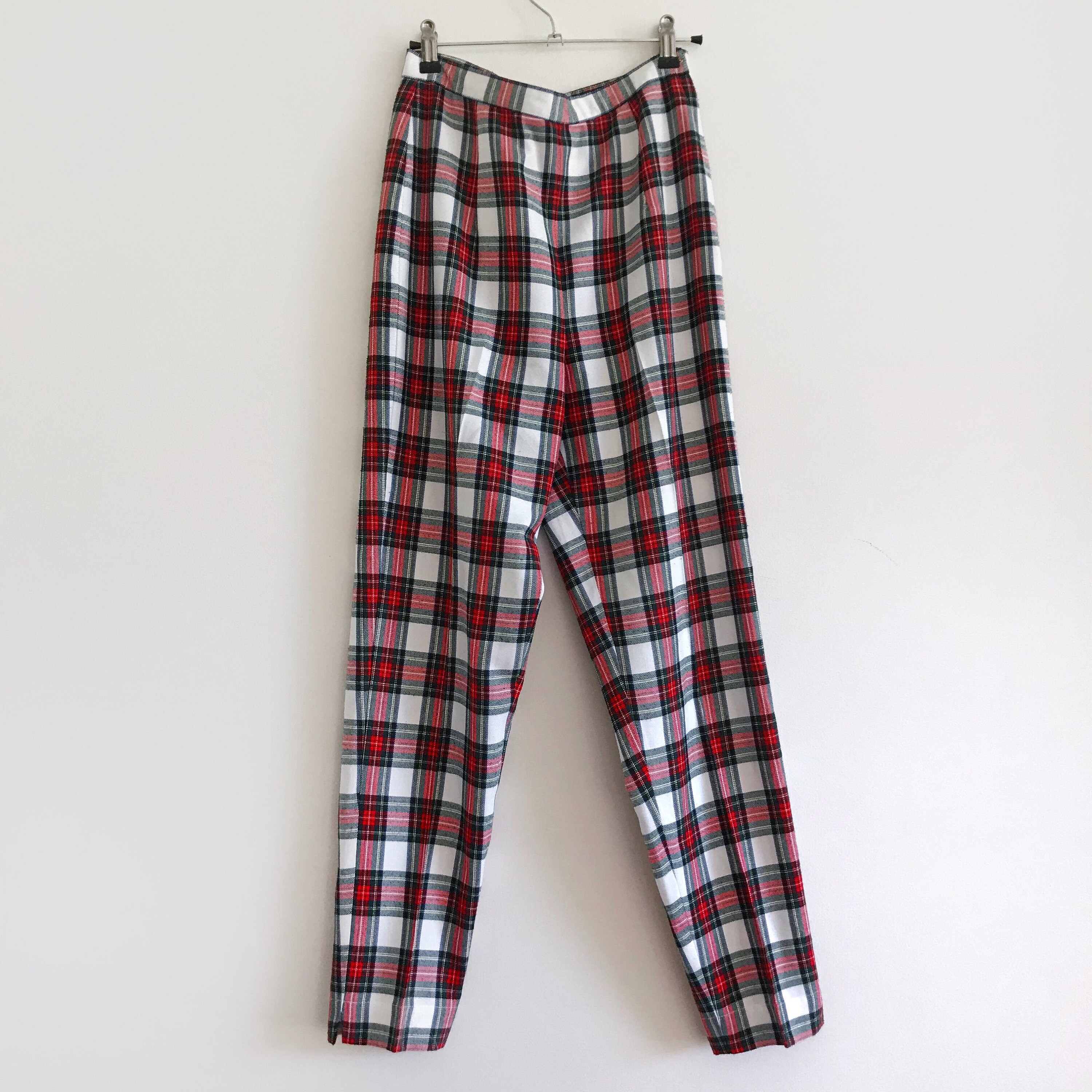 Vintage High Waist Tartan Red White 