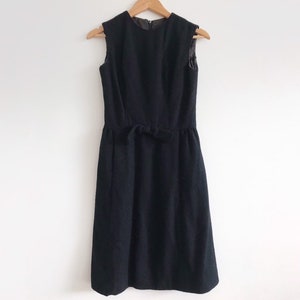 Vintage 60s dress  / Audrey Hepburn dress / black wool dress / vintage lbd / bow fromt detail midi knee length holiday formal