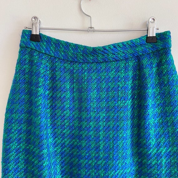 vintage blue green mini skirt check houndstooth 8… - image 3