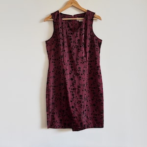 Vintage jaren 90 rood zwarte jurk met rozenprint Whimsygoth mini-jurk met fluwelen detail Shift
