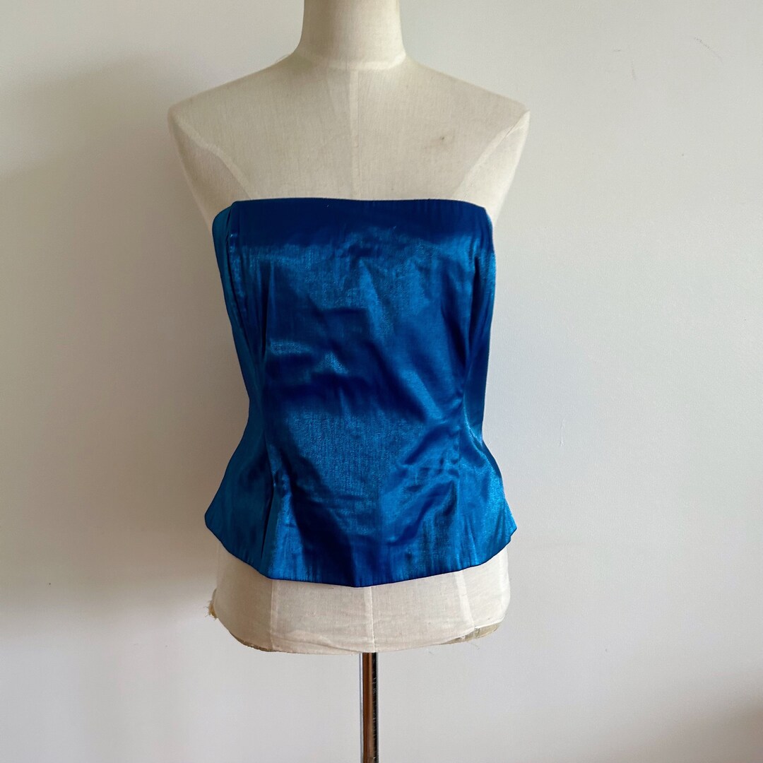 Vintage Blue Corset Top Satin Bustier Iridescent 90s Y2k Top. Etsy