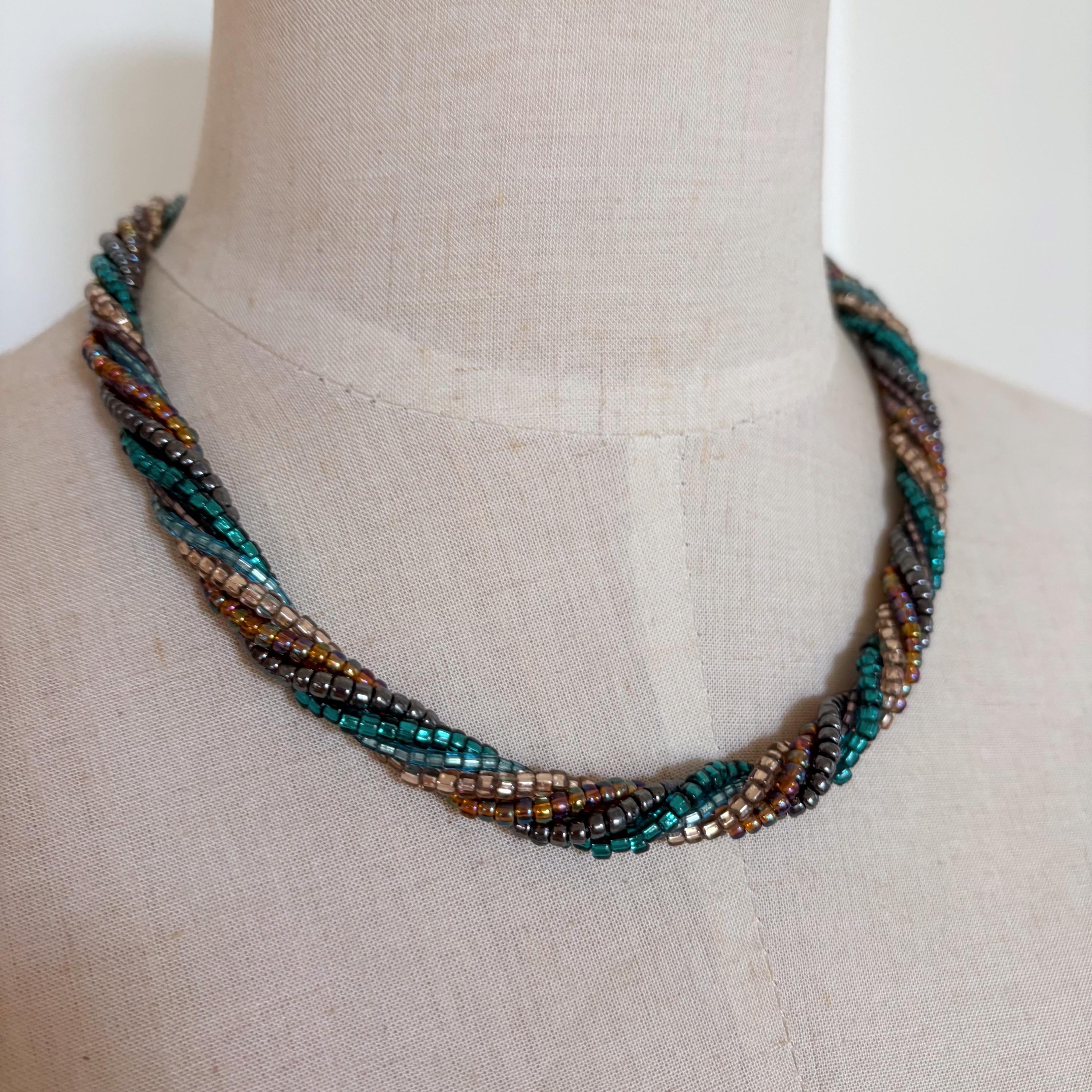 Collier Sautoir Vintage Perles Rocailles Vert - 120cm Années 1990 Superbe