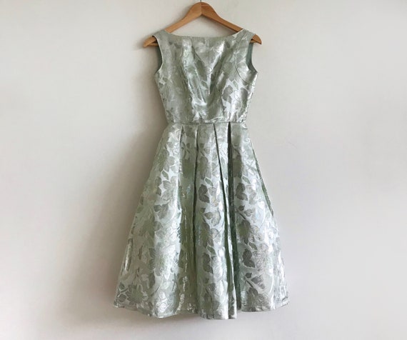 vintage 1950s jeanne de campo mint green brocade … - image 1