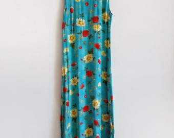 Vintage 90s Dress Blue Floral Maxi Dress Myer Retro Shirt Tank Dress