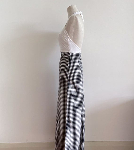 vintage black and white gingham check halter maxi… - image 7