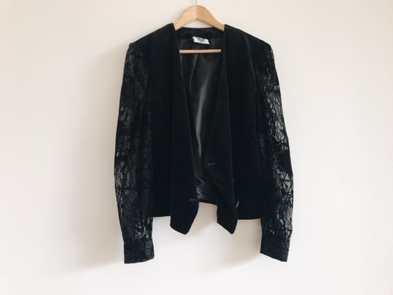 Vintage black velvet jacket // velvet burnout Devo