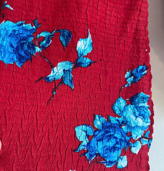 vintage red blue floral top shirt long sleeve 90s… - image 8